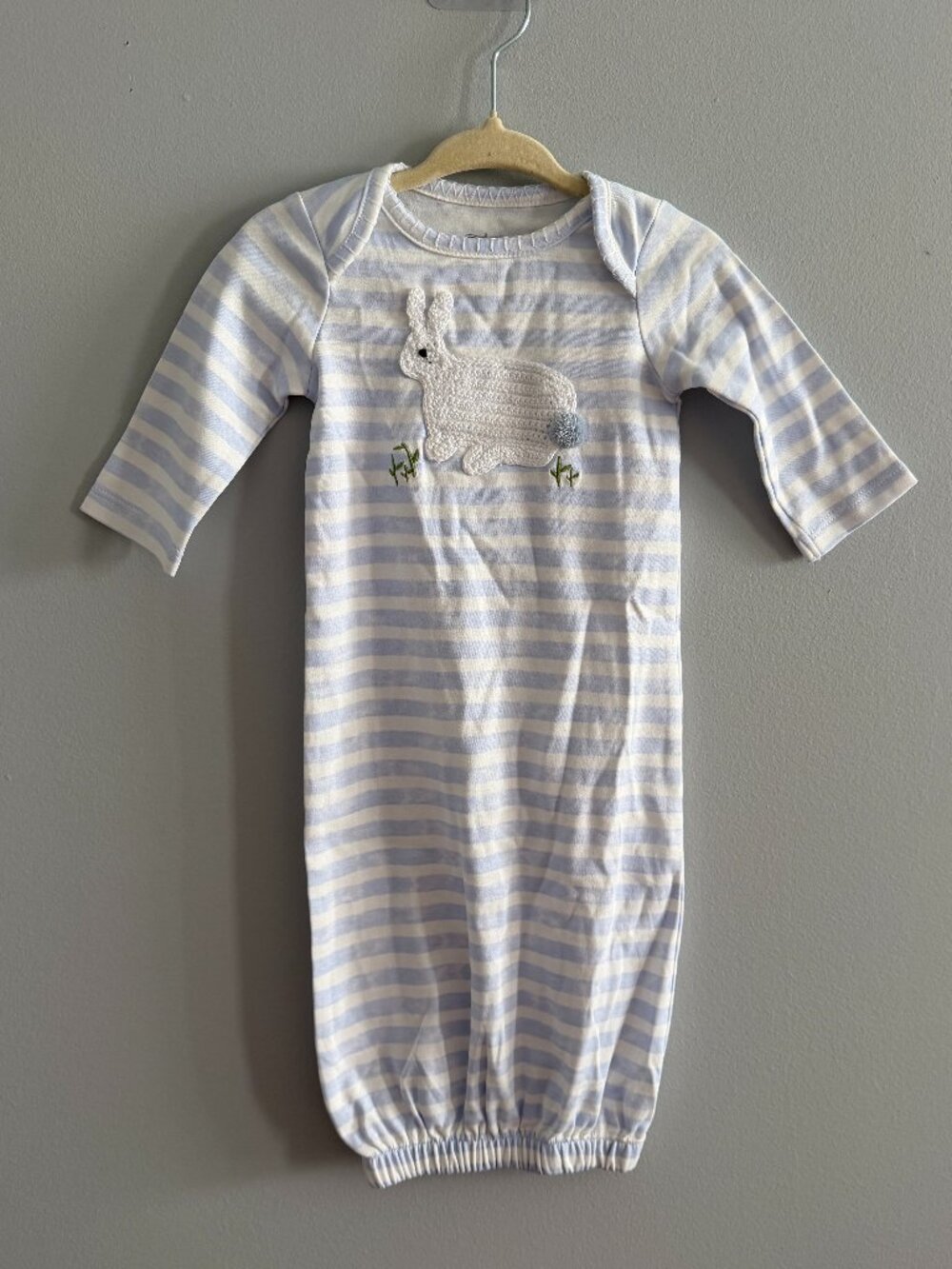 Mud Pie Blue Crochet Bunny Sleeper Gown 0-3M